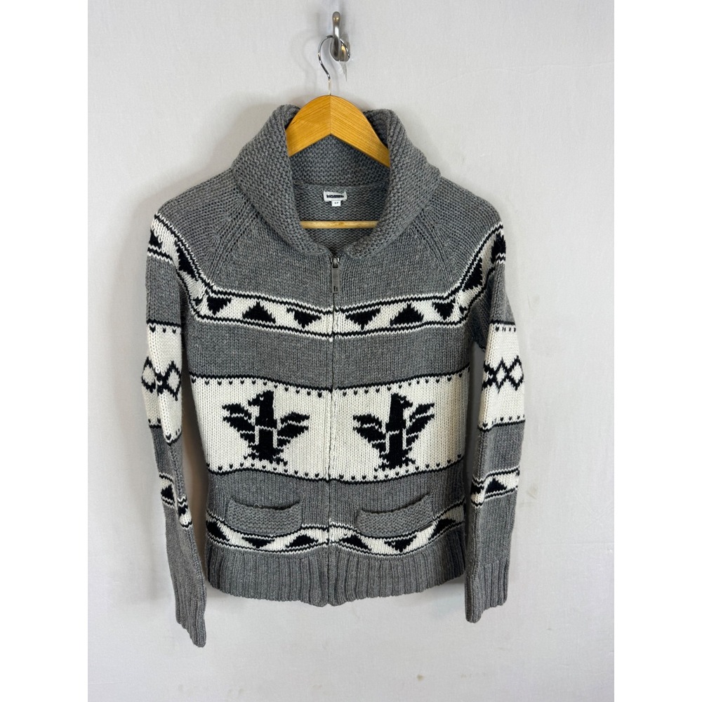 Kismet Grey Thunderbird Shawl Collar Full Zip Wool Blend Cardigan Sweater Small